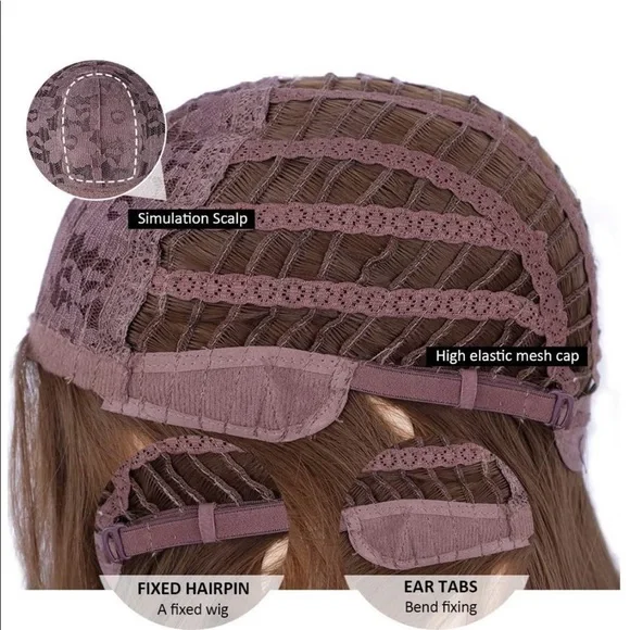 NWT Ash Blonde Wig Bangs Ombre Long Brown 26 Inch - Picture 7 of 7